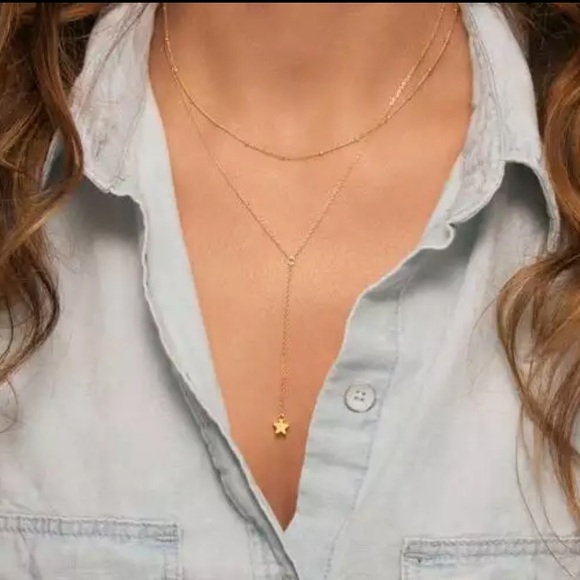 ⚜️[𝟯/$𝟭𝟴]⚜️2 Layered Gold Star Drop Choker NEW - Picture 3 of 11